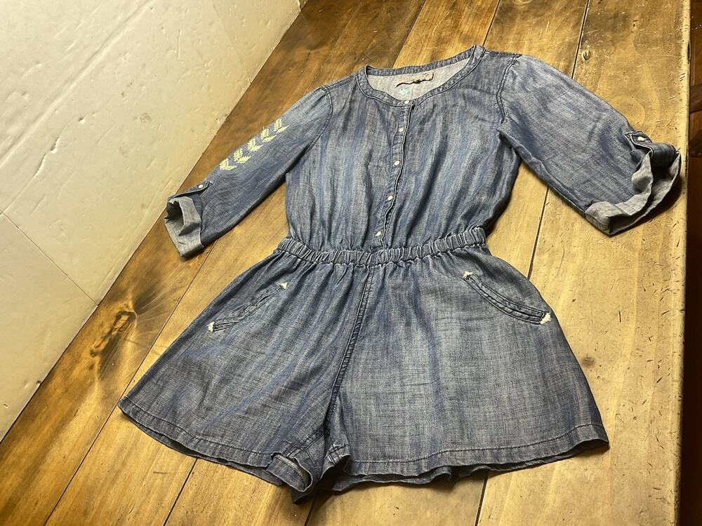 Double D Ranch Chambray Denim Romper Jumpsuit Embroidered Size Small